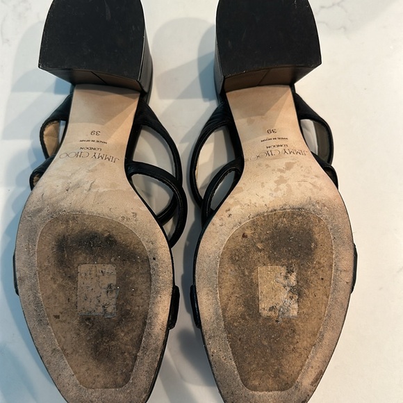 New sz 8-8.5 / 39 Jimmy Choo Black Leather Auna Mule Open Toe Sandal Shoes - Picture 16 of 16